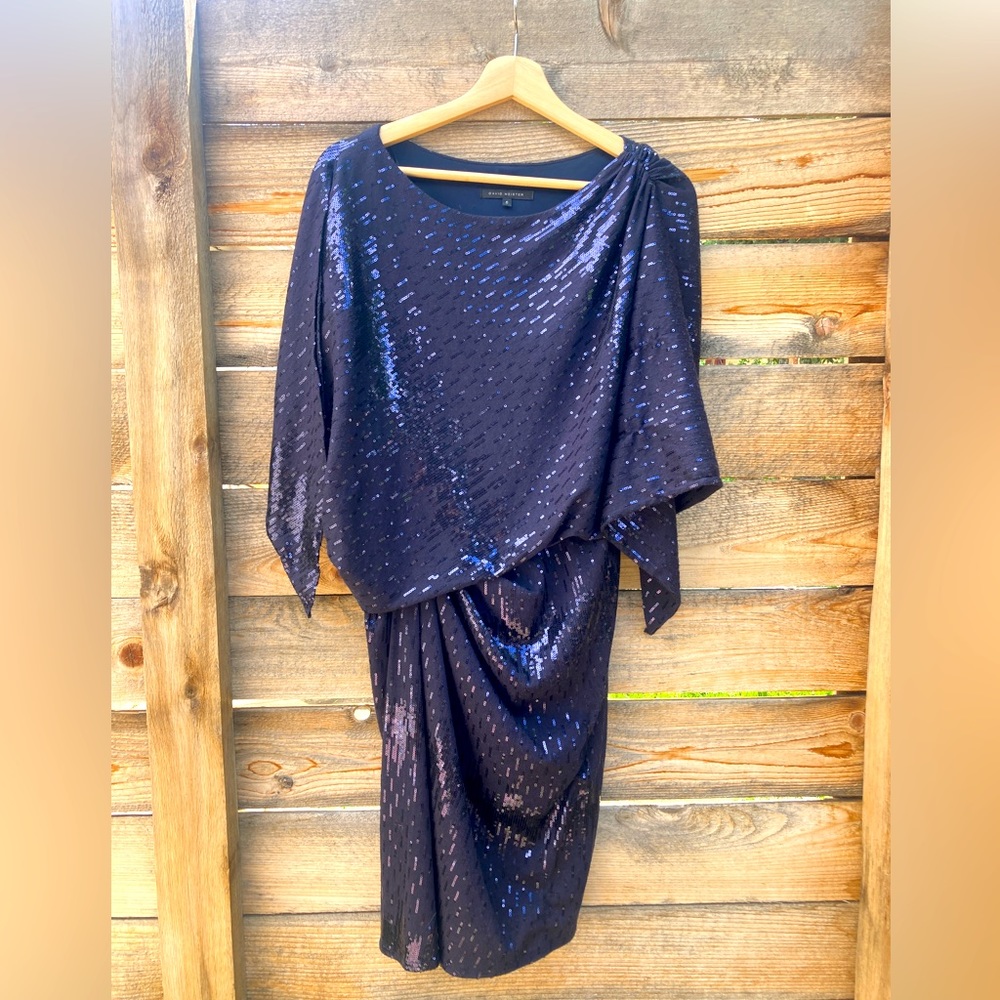 David Meister sequin asymmetrical dress